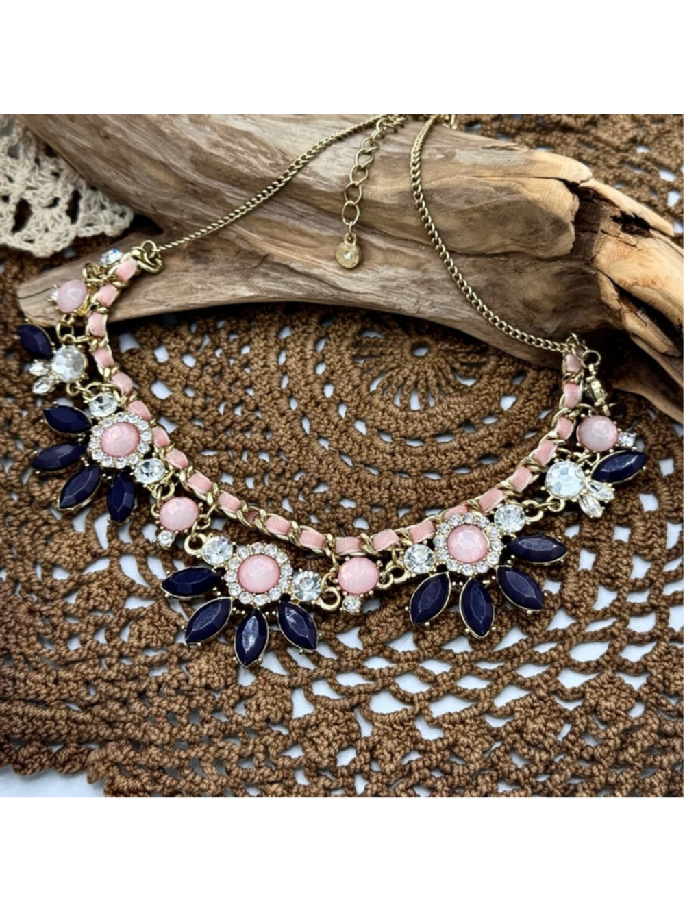 Liz Claiborne Rhinestone Renaissance Baroque Style Necklace 14”,3” - Picture 6 of 8